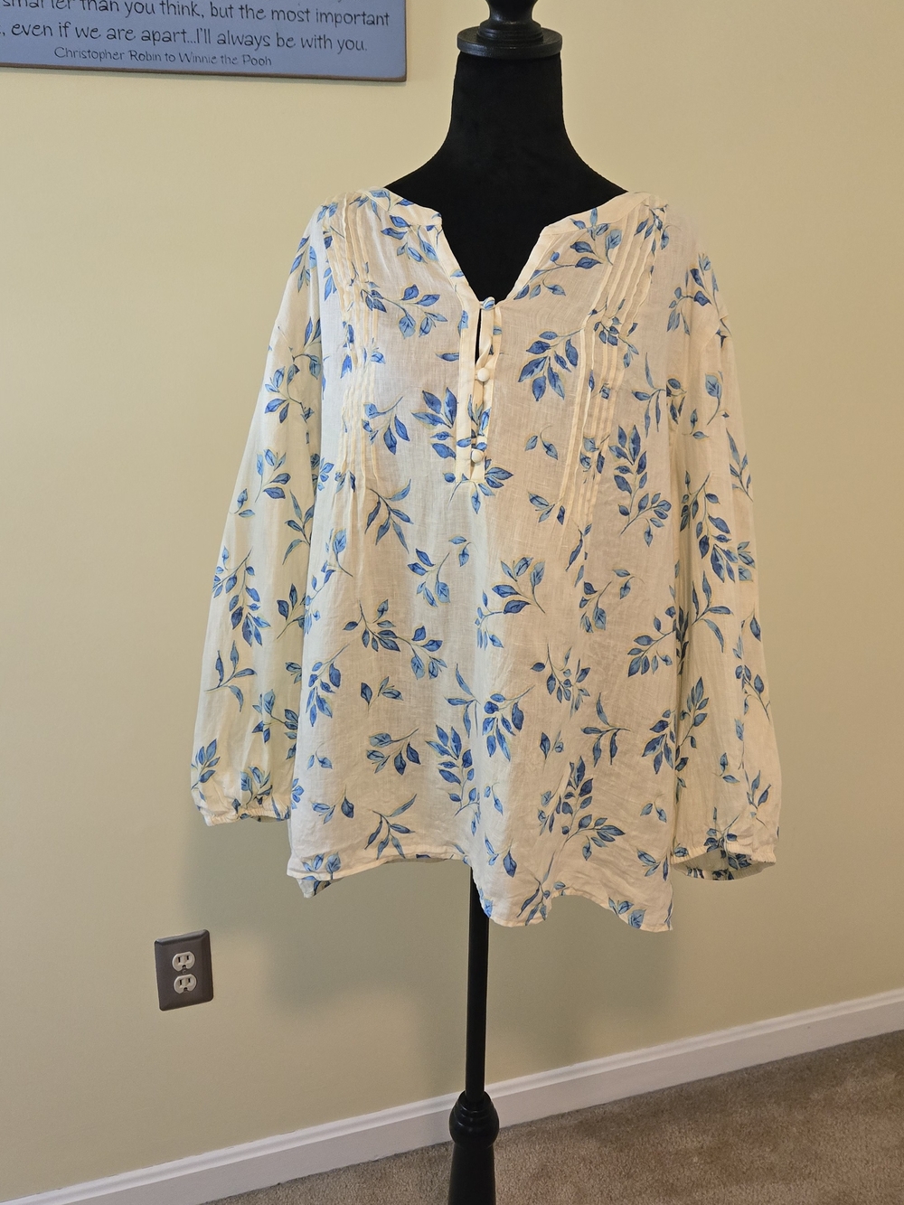 Light Yellow Floral Pintuck Peasant Blouse - Women